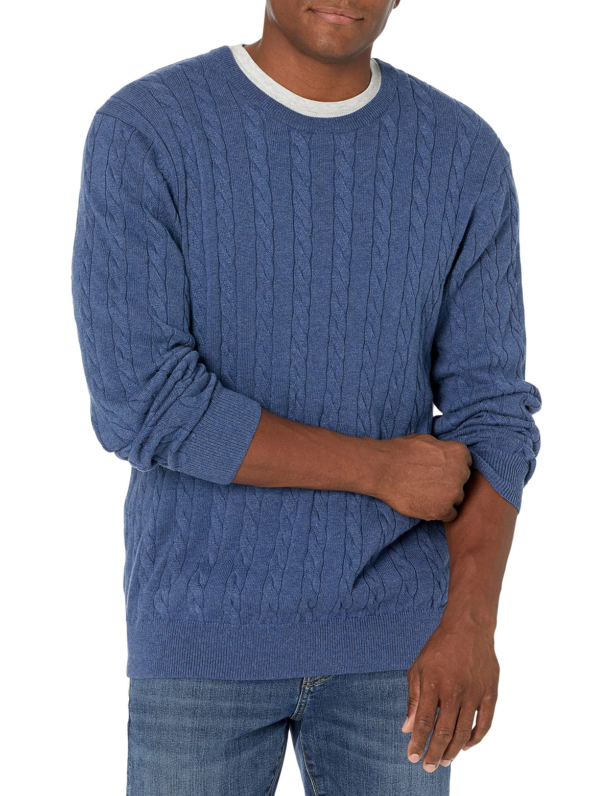 Luvella Men's Cable Knit Cotton Pullover Crewneck Sweater, Ribbed