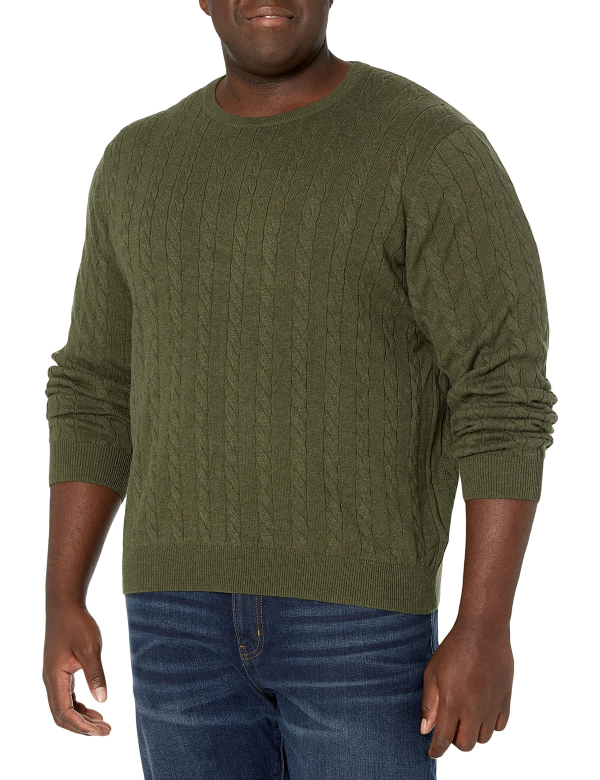 Luvella Men's Cable Knit Cotton Pullover Crewneck Sweater, Ribbed
