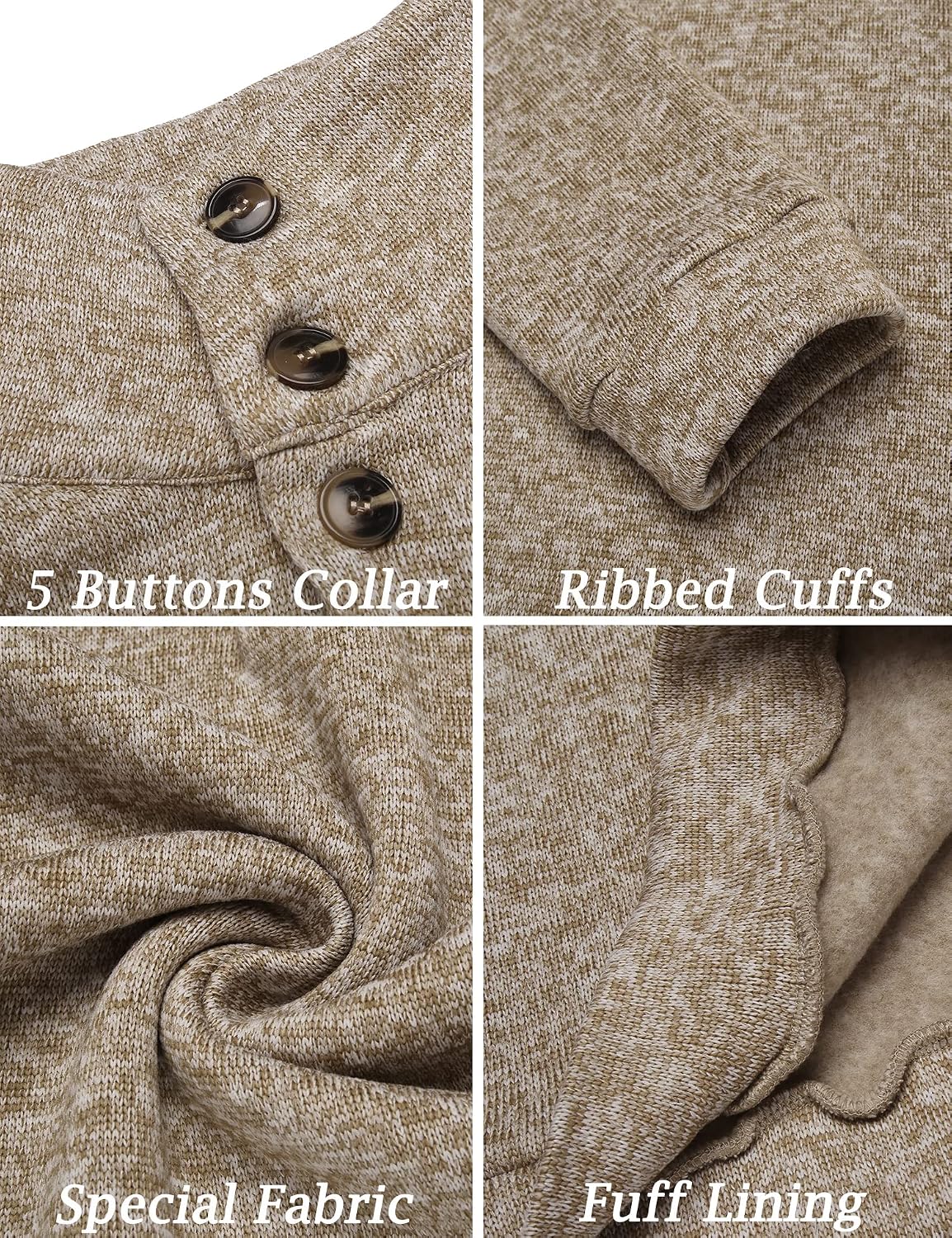 Luvella Men's Casual Pullover Sweater Quarter Button Fleece Sweatshirt Knitted Thermal Sweaters