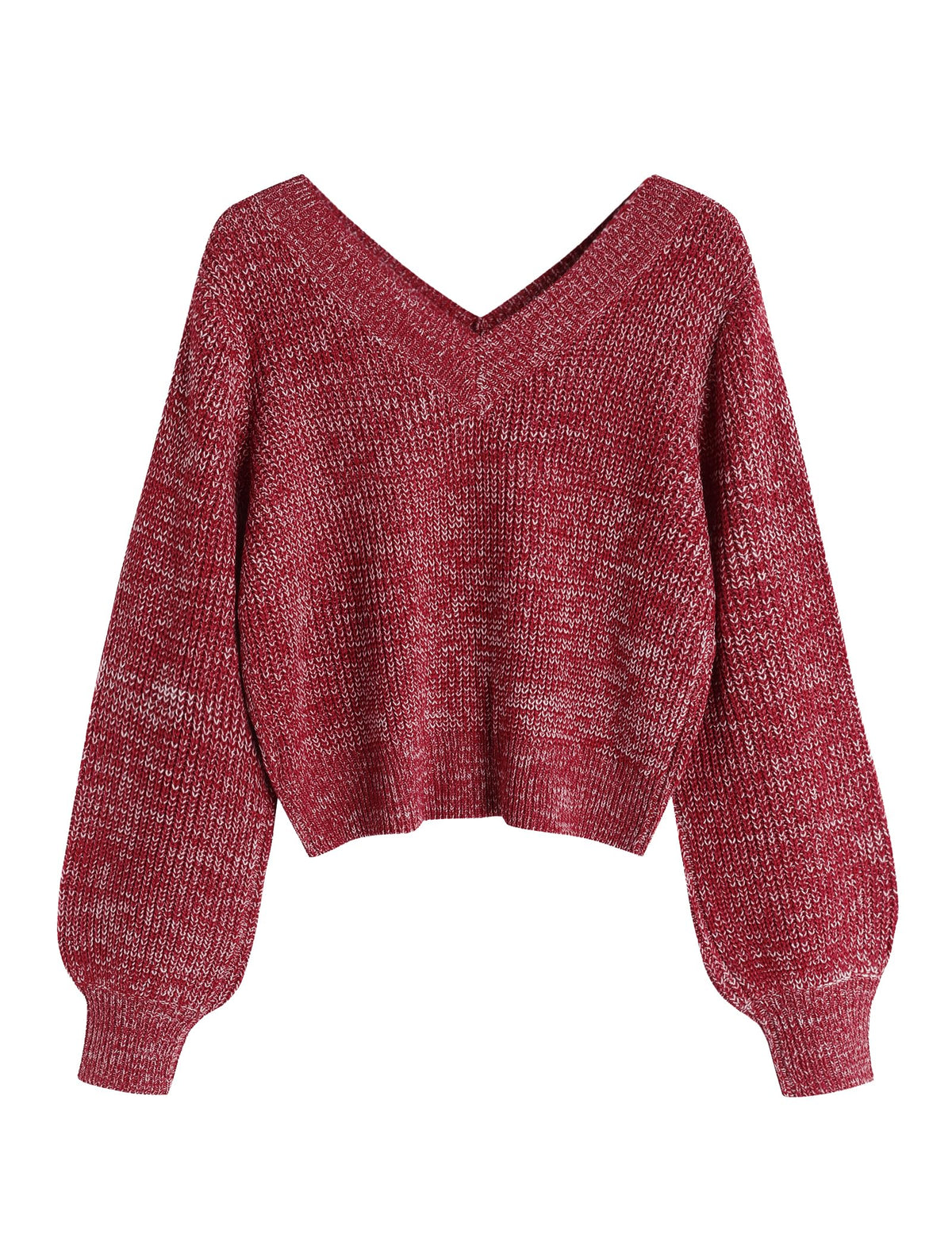 Luvella Women's Cropped Sweater V-Neck Long Sleeve Pullover Jumper Knit Top