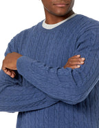 Luvella Men's Cable Knit Cotton Pullover Crewneck Sweater, Ribbed