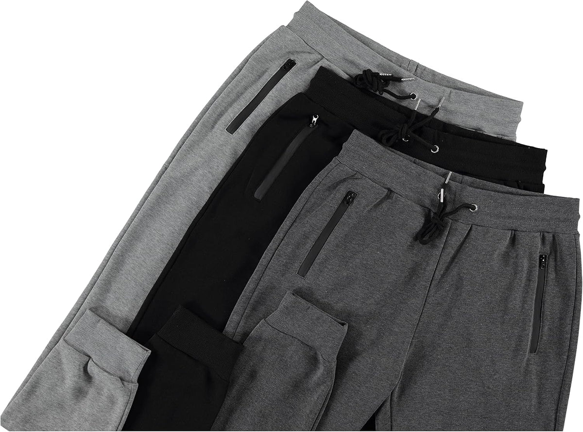 Luvella Sweatpants for Men 3 Pack Fleece Athletic Joggers, Baggy Wide Legs Mens Sweatpants with Zipper Pockets