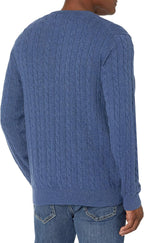 Luvella Men's Cable Knit Cotton Pullover Crewneck Sweater, Ribbed