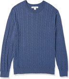 Luvella Men's Cable Knit Cotton Pullover Crewneck Sweater, Ribbed