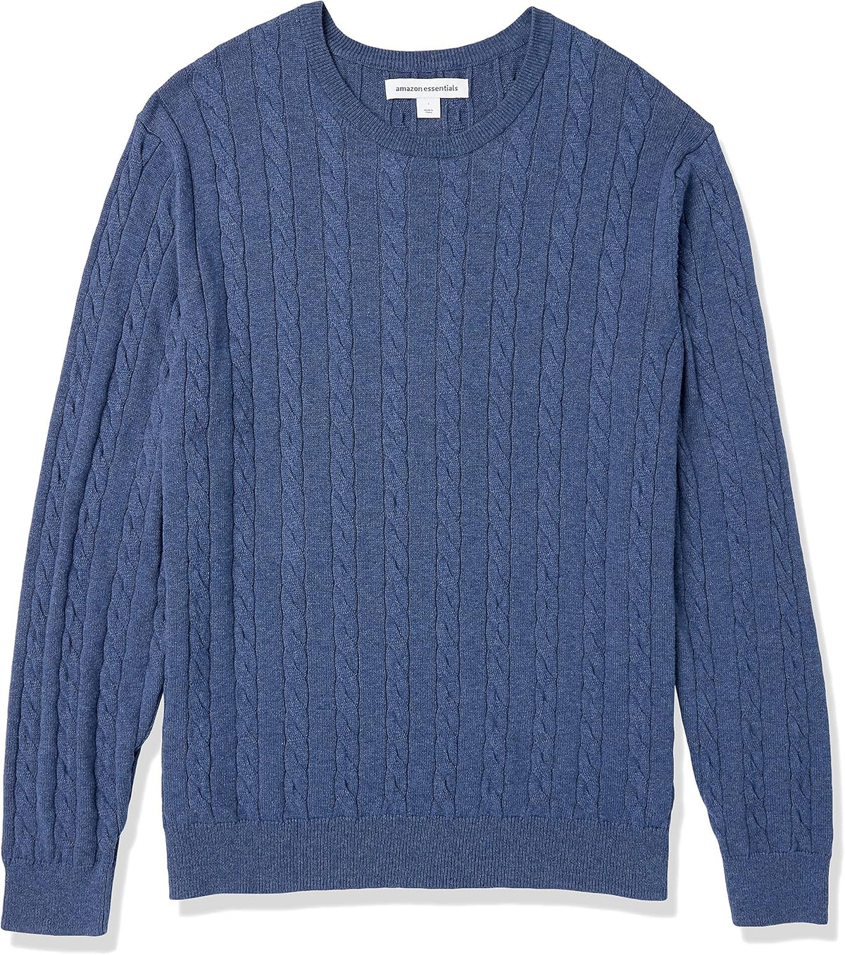 Luvella Men's Cable Knit Cotton Pullover Crewneck Sweater, Ribbed